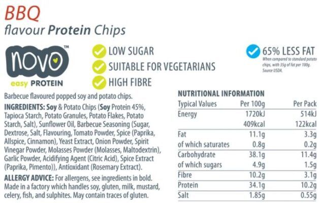 novo easy protein chips bbq 30gr facts