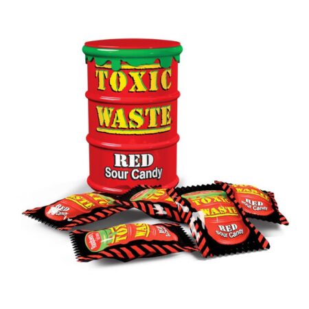 toxic waste red drum sour candy