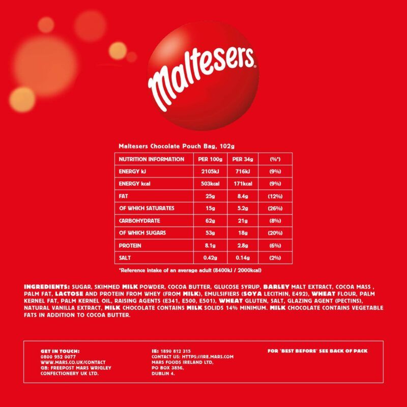 Maltesers 102g nutritional