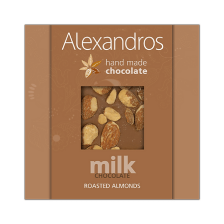 Alexandros Χειροποίητη Σοκολάτα Γάλακτος Με Αμύγδαλα 90g