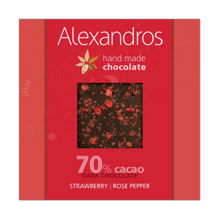 Alexandros Χειροποίητη Σοκολάτα Υγείας Με Φράουλα Ροζ Πιπέρι 90g